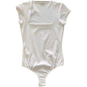 Free People Intimately White Short Sleeve Square Neck T Shirt Bodysuit Top Sz S